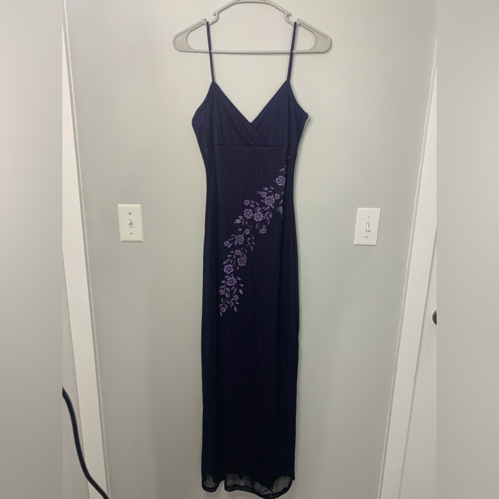 Candy Rocket Size Medium Vintage Y2K Dress Purple with Black Mesh Floral Design